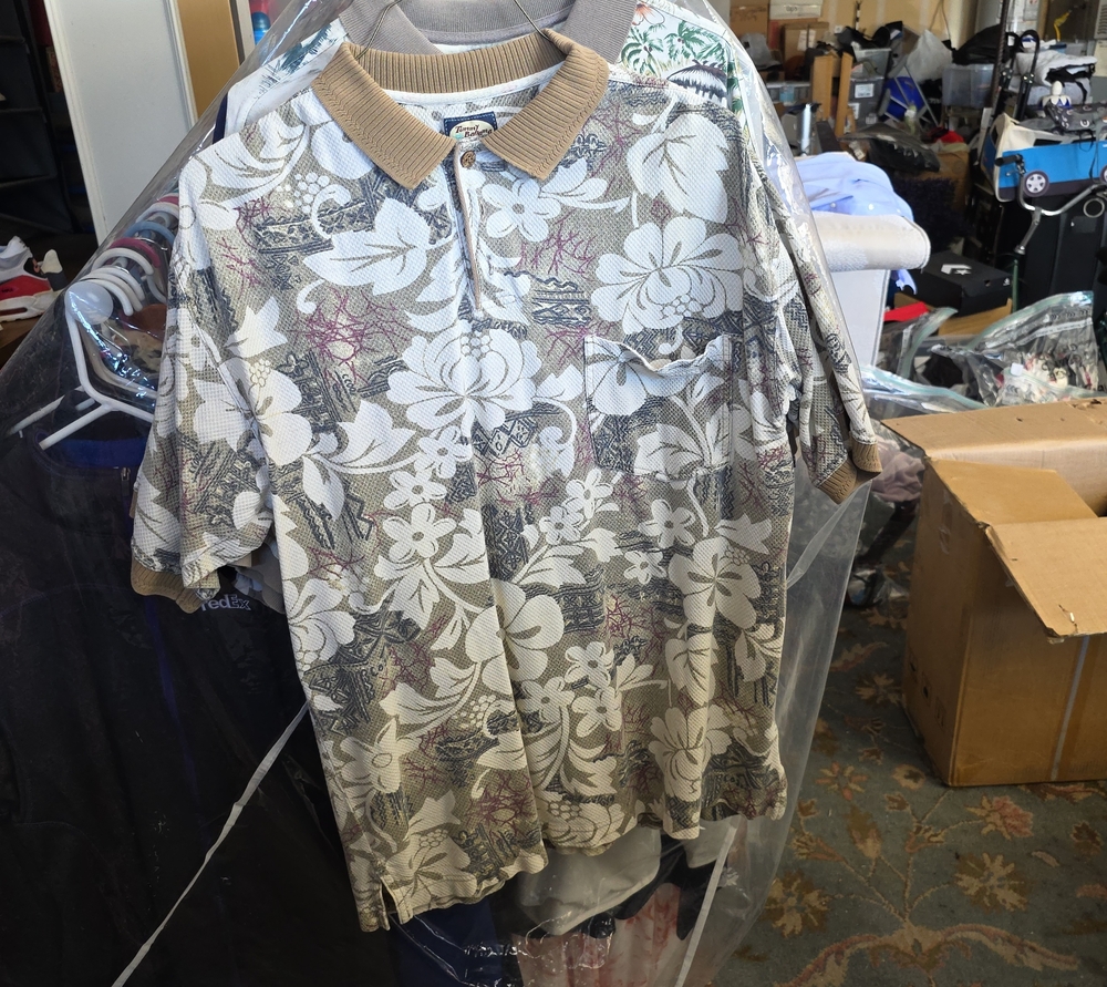 Tommy Bahama Beige and White Floral Polo